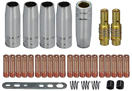 RIVERWELD 15AK MIG MAG Kontaktdüsen 0,8 mm M6 140.0059 Set, 33 Stück | .030 Düse mit Düsenhalter Diffusor 002.0078 Konische Gasdüsenschutzkappen 145.0075 Platte 191.0001 für MB15 Schweißbrenner