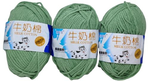 3Pcs 50g Milk Yarn Knitting Cotton Yarn Soft Chunky Hand-Woven Crochet Wool Yarn for Handcrafts Crocheting Knitting (Mint Green)