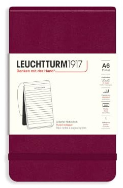 LEUCHTTURM1917 364408 anteckningsblock ficka (A6), inbundet fodral, 184 numrerade sidor, linjerade, röd port | 184 numrerade perforerade sidor, 90 x 150 mm, trådhäftning, innehållsförteckning, gummi med förslutning