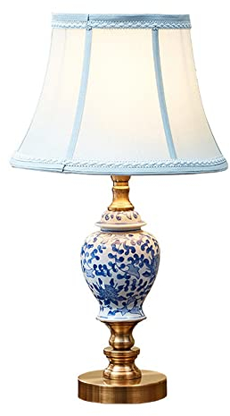 FAZRPIP 52×29cm Tischlampen Blaues und weißes Porzellan Schlafzimmer Nachttischlampe Malerei im chinesischen Stil Keramik Tischlampe Arbeitszimmer Beistelltisch Art Deco Chinoiserielampe