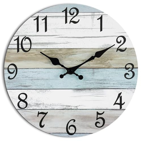 CHYLIN ZASTION Wall Clock Silent Non Ticking Wall Clocks Battery Operated, Rustic Coastal Country Clock Decorative for Bathroom Kitchen Bedroom Living Room(10 Inch)