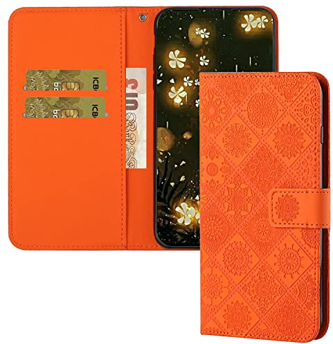 QIWEIQINGWH Kompatibel mit Samsung Galaxy A53 5G Hülle Leder, Klapphülle HandyHüllen Handytasche Case für Samsung Galaxy A53 5G, Flip Schutzhülle Flip Case für Samsung Galaxy A53 5G Orange XCH