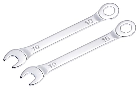 sourcing map 2Stk Dünn Ring Maulschlüssel mit Offset 6-Punkt Ende und Abgewinkelt Offen 10mm