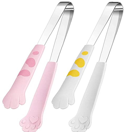 Onsinic Kitchen Tongs 2pcs Cat Paw Shape Tongs Stainless Steel Utensils for Serving Frying Cooking Grilling Gadgets