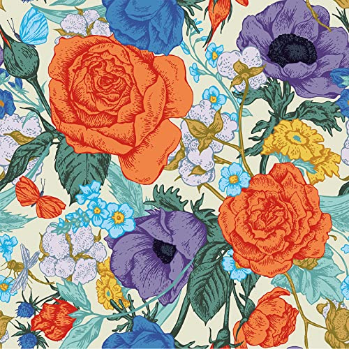 VEELIKE Tapete Blumen Vintage Pfingstrose Aquarell Fototapete Schlafzimmer Romantik Rosen Muster Tapeten Wohnzimmer Wand Dekoration Flur Aesthetic Deko Möbelfolie Arbeitsplatte Wasserfest 44.5cm×300cm