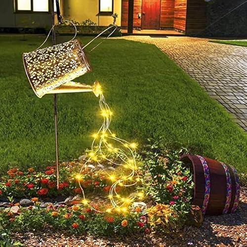 Solar Gießkanne Gartenleuchte, LED Lichterkette Gartendeko mit Haken | Hohle Gießkannen Design Mit LED Lichterkette | IP65 Wasserdicht | Solar Gartenbeleuchtung Für Balkon, Terrasse Und Garten