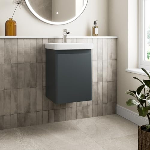 Affine® 400mm Vanity Unit Wash Basin Sink Bathroom Wall Mounted Storage Cabinet Cupboard Cloakroom, Soft Close Door, Anthracite Grey