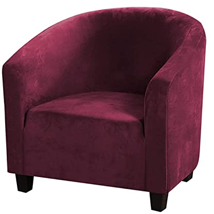 Funda de terciopelo suave para silla de bañera, fundas de silla de cubo de alta elasticidad, fundas suaves para sillas de club, fundas para sillón para comedor sala de estar, cafetería, bar(rojo vino)
