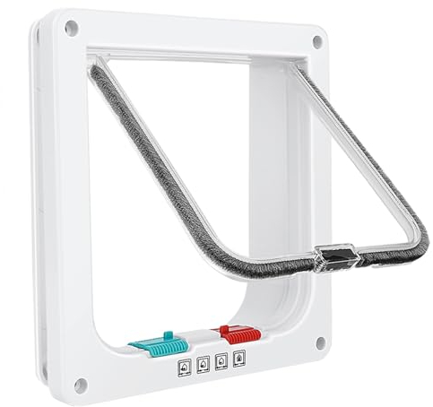 Cat Door for Windows, Pet Doors and Sliding Door, Safety Pet Door with 4 Way Lock, Weatherproof Cat Flap for Thin Door and Wall(Medium, 17cm x 16cm Flap)