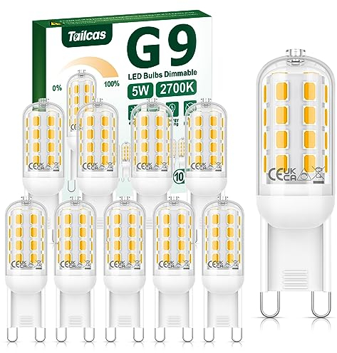 Lampadine LED G9 Dimmerabile, 3W Lampadina G9 2700K Luce Calda Equivalente a 30W Lampada Alogena, 320LM Lampadine G9 LED Risparmio energetico, Angolo a fascio 360° AC 220-240V, Confezione da 10
