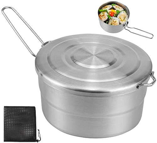 DOERDO DD Stainless Steel Camping Cook Pot, 1.5L | With Lid, Folding Handle, Large Capacity Bento Pot, For Outdoor Hiking Picnic
