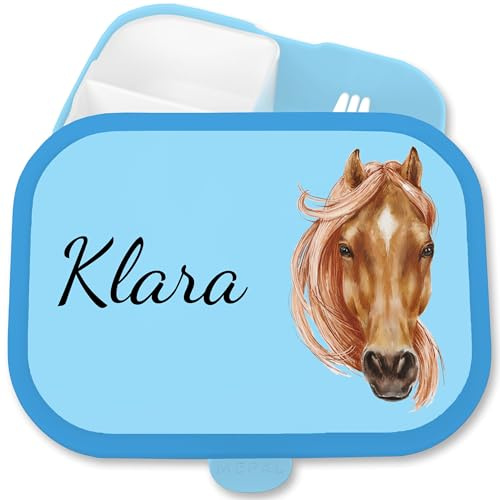 Kinder Campus für Mepal - Pferde - Brotdose Pferdekopf Jausenbox Pferdemädchen Vesperbox Reiten I Pferd - 750 ml - Blau - 1. klasse geschenke brotzeitbox schule mädchen horse horses brotbox