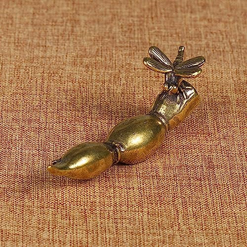 FOSANGPUSHI Messing-Dekor, 8 x 3 cm, reines Messing, Libelle, Lotuswurzel, Stifthalter, kleines Ornament, antiker Kalligraphie-Stifthalter, massives Kupfer, Briefbeschwerer
