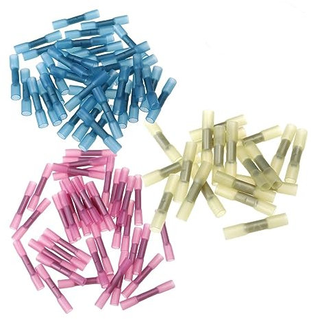 Housoutil 100pcs Heat Shrink Insulated Butt Wire Connectors Crimp Terminals Pvc and Tinplate Wire Splice Connectors