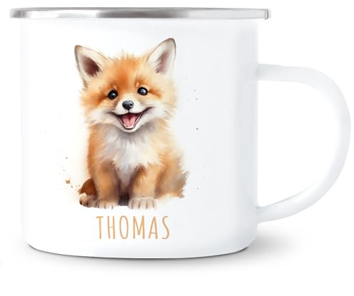 Fuchs Emaille Tasse personalisierte Kinderbecher mit Namen als Geschenk | Personalisiert, hochwertige Emaille, Kindertasse mit Namen, für Mädchen & Jungen, Geburtstagsgeschenk