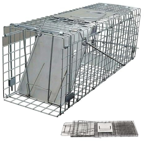 Ratte Tierfalle Humane Ratten Lebendfalle Eichhörnchen Fallen, 61 x 19 x 21cm, Auto-Lock für Indoor Outdoor-Jagd Fangen Ratten, Wildtiere Schädlinge, Nagetiere, Eichhörnchen, Stahlgitter
