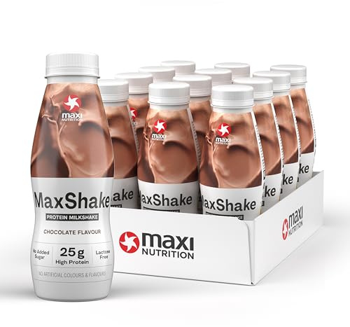 MaxiNutrition MaxShake Protein Milchshake Schokolade, 12x 330ml, cremiger Eiweiß-Shake für unterwegs, 25g Protein, low fat & low carb, laktosefrei, ohne künstliche Aromen, Made in Germany