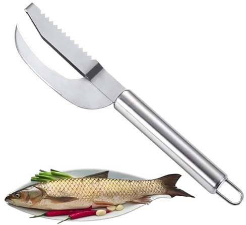 UGpine Stainless Steel Fish Maw Knife,3In1 Fish Maw Knife,Multifunction Fish Scale Knife,Fish Scale Remover,Household Kitchen Fish Scale Tool, small, Silver, S-2233