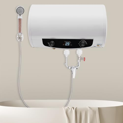 Durchlauferhitzer mit Handbrause für Dusche, 220V 2000W Warmwasserspeicher mit LED Temperaturanzeige 77-167°F, 30L, 34 * 56cm, Schnelles Aufheizen