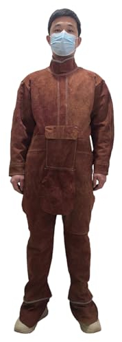 GERANWEI Schweißerschürze Aus Leder Mit Ärmel Heavy Duty Schweißerjacke Jumpsuit Hitzebeständiger Schweißermantel Für Männer(M)