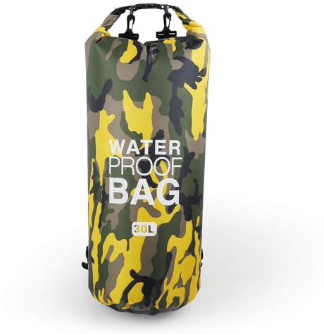 JSRHEEM Dry Bag - 10L 20L 30L Wasserdichter Packsack mit Verstellbarer Schultergurt, Wasserdichter Beutel Schwimmen, Rafting, Camping, Angeln, Bootfahren, Wandern, Kajakfahren (Gelb, 30L)