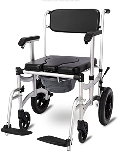 BGFYUSF Toilettenstuhl mit Rädern – Wasserdichter, tragbarer, Faltbarer Duschstuhl aus Aluminium – Verstellbare Armlehnenhöhe – Klappbare Fußstütze