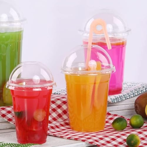 HOT BARGAINS Smoothie Cups with Dome Lids, 12oz/360ml and 16oz/500ml, Clear PET Plastic, 200 Sets Each, BPA Free