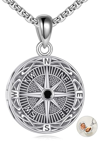 URONE Kompass Medaillon Kette 925 Sterling Silber Anhänger Schmuck Geschenke für Herren Damen