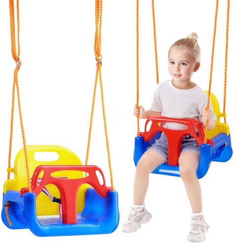 VEVOR Seggiolino per Altalena per Bambini 3 in 1, Seggiolino per Altalena per Bambini Staccabile, Capacità 91 kg con Corde Regolabili e Ganci a Scatto, per Neonati, Adolescenti, per Esterni Interni