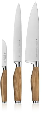 WMF Grand Wood Messerset 3teilig, Messer Holzgriff, Made in Germany, Olivenholzgriff, Messer geschmiedet, Küchenmesser Spezialklingenstahl, Performance Cut, einzigartiger Griff