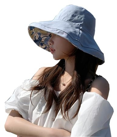 HEVIBK Wendbarer Fischerhut für Damen, UV-Sonnenschutz, breite Krempe, Fischerhut, Sommer, Strand, Reisen (DE/NL/SE/PL, Alphanumerisch, Einheitsgröße, Blau)