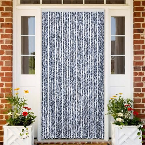 Sufrk Insektenschutz-Vorhang Blau und Weiß 120x220 cm Chenille Insektenschutz BalkontüR Fliegenvorhang TüR TüRvorhang Insektenschutz