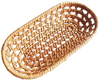 COLLBATH 3 Pièces Panier De Rangement En Rotin Panier En Osier De Stockage De Nourriture Plateau à De Table Corbeille De Fruits En Rotin Bol De Fruits Tissé Chocolate Vignes D'automne