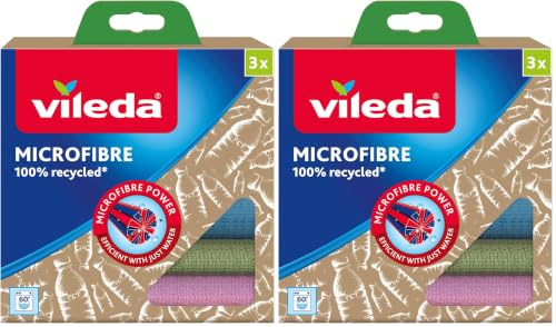 Vileda Microfibre Recycled 3 Panni Multiuso, Multicolore, Poliestere, 3 unità (Confezione da 2)