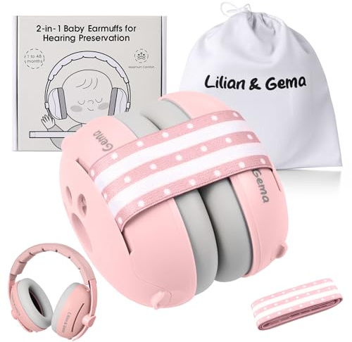 Lilian&Gema Protezione dell'udito per neonati - 2-in-1 Cuffie per bambini con protezione acustica 25dB - Paraorecchie per bambini con regolazione del nastro - Cuffie per neonati con protezione