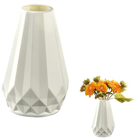 Unbreakable Flower Vase PE Plastic Flower Vases Durable Decorative Flower Vase Small White Pink Vase Creative Flower Arrangement Containers for Home Decor Living Room Table (White)