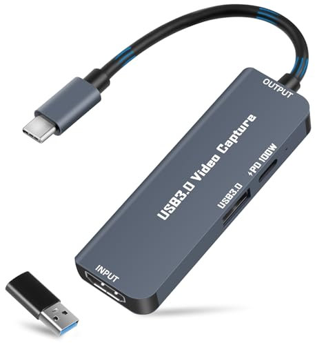 Flintronic Cartes de Capture Vidéo, 1080p Adaptateur HDMI vers USB/USB C, pour Les Jeux, Diffusion en Direct, La vidéoconférence, Le Streaming, l'enseignement