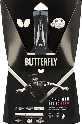 Butterfly® DANG QIU GENIUS 3000 Tischtennisschläger | Tischtennis Racket Bat | ITTF zugelassen | Ergo Grip & Shock-Absorber-Tube | 2,0 mm Wakaba Belag | konkave Griffform | für technisch fortgeschritt