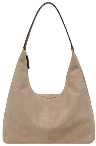 fdsmall Tote Bags für Frauen Braun Wildleder Tote Bag Große Kapazität Slouchy Schultertaschen Handtaschen für Schule Arbeit Einkaufen Reise Täglicher Gebrauch (Beige)