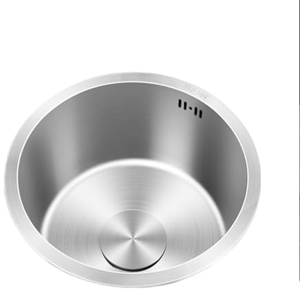 Lavello da Cucina 1 Vasca Rotondo,Lavandino Piccolo Argento,Lavabo Cucina In Acciaio Inox con Set Di Drenaggio,Installazione Appoggio o Sottopiano (Ø 38cm)