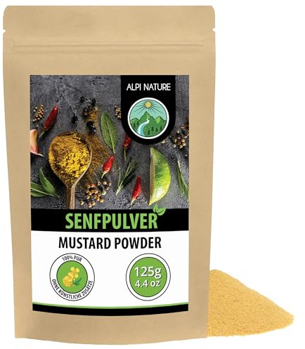 Alpi Nature Senfmehl gelb weiß 125g, Senfpulver, Senfkörner gemahlen | gelbe Senfsamen gemahlen, ideal für Fleisch & Fisch