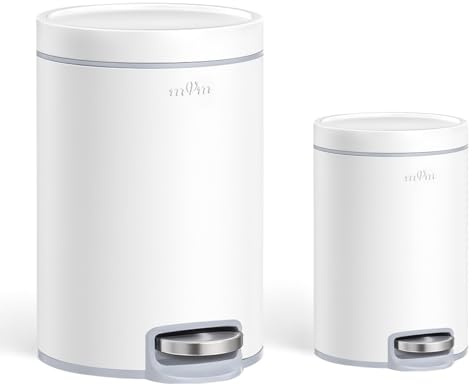 mVm Round Step Kitchen Bin with Lid,5+20L Stainless Steel Pedal Rubbish Bin,Bathroom Home Office Garbage Can with PP Bucket,Soft-Close,Fingerprint Proof,Odour Seal