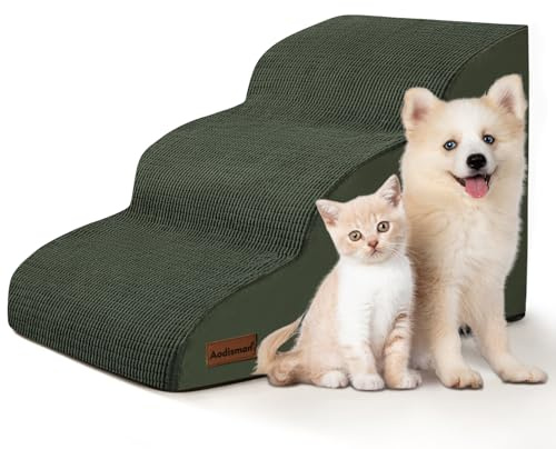 Aodisman Dog Stairs for Small Dogs and Cats,3-Step Pet Ramp for Couch,Chair | 15.7 H Non-Slip Sturdy Dog Steps with Curved Ramp for Senior,Short-Legged Dogs,Puppy and Cats to Reach Sofa or Chair,Green