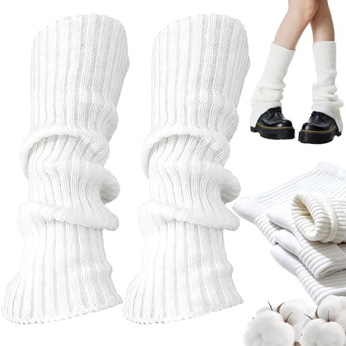 Oneroomone Leg Warmers Mujer Blanco - Calentadores de Piernas de Punto Suaves, Leg Warmers Elasticidad, Calentadores de tobillo, Calentadores Piernas Invierno Calcetines Largos