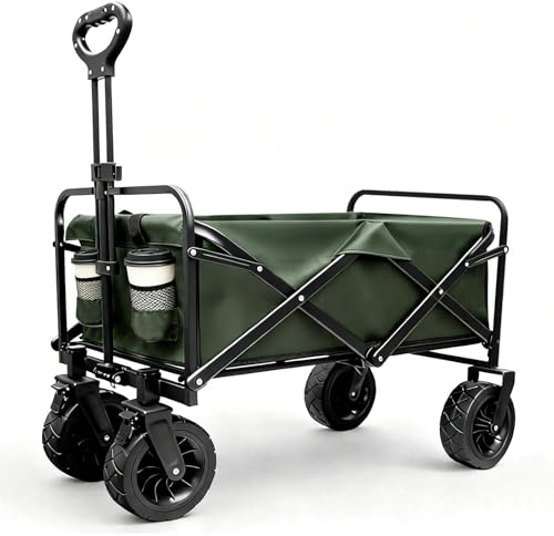 Sanycasa Bollerwagen faltbar 200L 200KG Tragkraft Gelände Strand geeingenet Bollerwagen mit Bremsen robuster Verstellbarer Griff mit Transporttasche, Grün