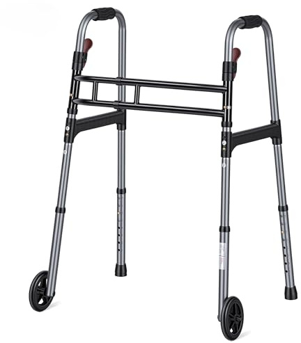 Careboda Cadre de marche à double tige, pliable et portable avec roues fixes de 12,7 cm, hauteur réglable et fonction de déclenchement – Pour personnes âgées et adultes