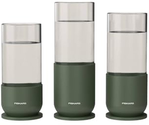 Fiskars Urban Plant Care Set de Pots de Culture, 3 Pcs | Pour la Propagation des Boutures, 3 Pots en Verre et 3 Supports en Métal, Vert Olive, 1080910