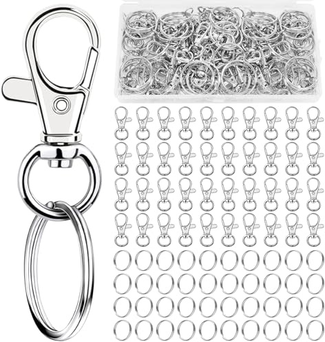 Redamancy 80 Pièces Anneaux Mousqueton Porte Clef Métal, 40 Pièces Mousquetons Pivotant et 40 Pièces Porte-Clés, Fermoir Mousqueton, Crochet Porte Clef pour Bijoux Gadget DIY Décoratio（Argent）