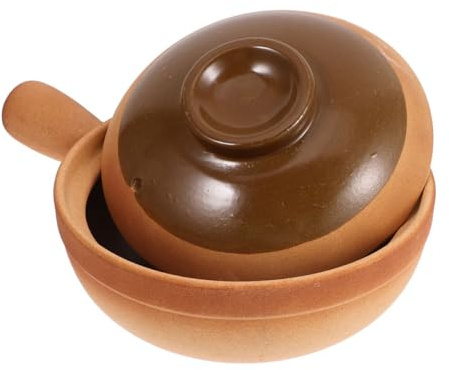 GARVALON Pentola di Terracotta Coperchio 600 Ml, Casseruola per Stufati e Riso, Argilla Naturale Riscaldamento Uniforme, Pentola Portatile per Cucina, Cene in Famiglia e Viaggi