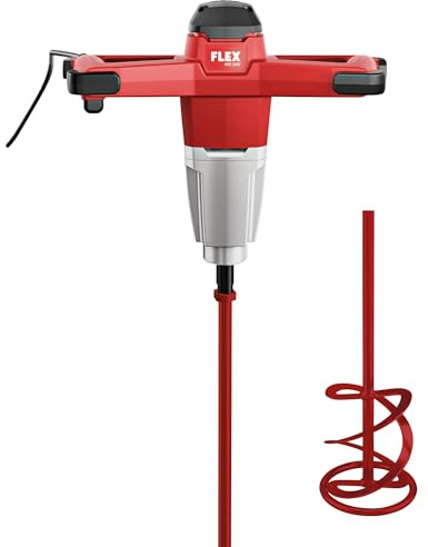 Flex 1-Gang-Rührer MXE 1000 + Wendelrührer HP2 120 (schwarz, rot, 1010 Watt 1-Gang-Rührer mit Gasgebeschalter, Rührmaschine, Baustellenrührer, Elektromischer, Farb- und Kleberrührer) 535187